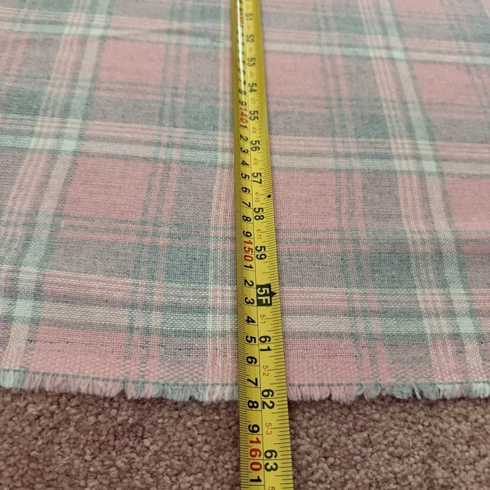 Vintage Woven Fabric 4.25 Yards Pink Gray Plaid 153x62 Reversible Lightweight